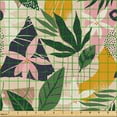 thumbnail image 2 of Ambesonne Hawaiian Fabric by the Yard Upholstery, Flowers Leaves Lines Dots, 5 Yards, Dark Yellow and Pastel Pink, 2 of 5