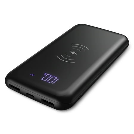 dodocool 10000mAh Wireless Power Bank Portable Fast Charging with LED Digital Display Backup External Battery Pack with USB-C / Micro USB Input 2 USB Output for XS, XR, X, 8, Galaxy S8 and