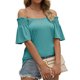 thumbnail image 1 of Camisa de manga corta para mujer, cuello en V plisado, manga con volantes, camisa con hombros descubiertos para mujer, Top para fiesta de vocación diaria de verano, verde esmeralda M, 1 of 6