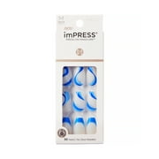 KISS imPRESS Medium Coffin Gel Press-On Nails, Glossy Medium Blue, 30 Pieces