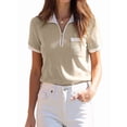thumbnail image 3 of Women's Knit Short Sleeve Po-Lo Shirts Collared Neck Work Dressy Loose Tops for Summer Business Khaki XL, 3 of 7