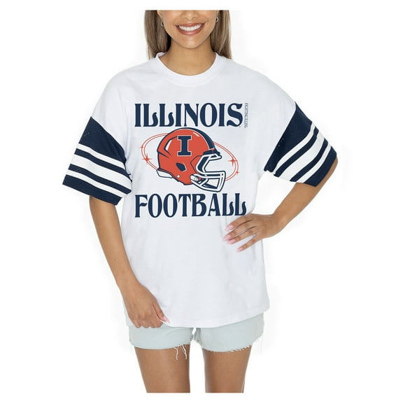Women's Gameday Couture White Illinois Fighting Illini Starting Lineup Contrast Sporty Heritage Oversized T-Shirt
