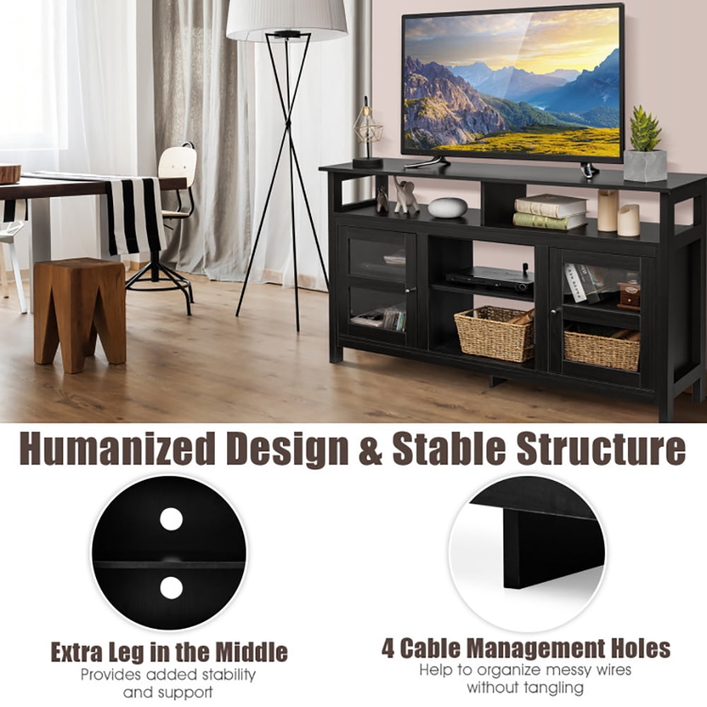 Finihen TV Stand, TV Cabinet, 58 Inch TV Stand Entertainment Console Center with 2 Cabinets, Media Entertainment Center with Storage, for Living Room, Bedroom, Black