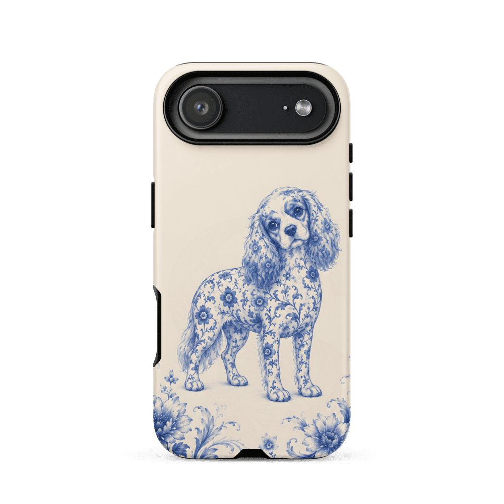 Blue Floral Spaniel Dog Porcelain Rugged Phone Case for iPhone 17 Air