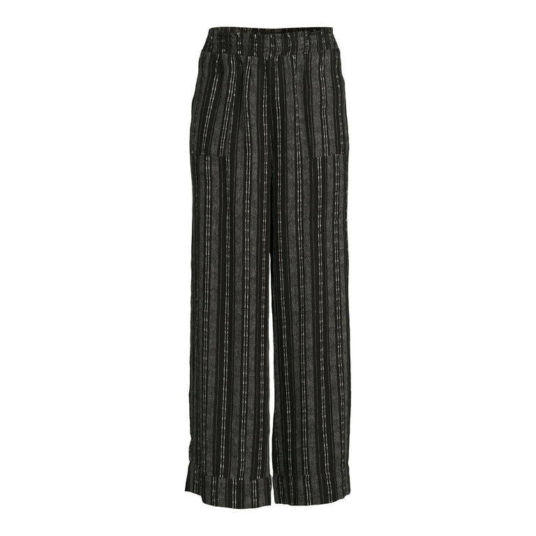 Time and Tru Pants Women's Size XL Black White Striped High Waist Wide Leg
