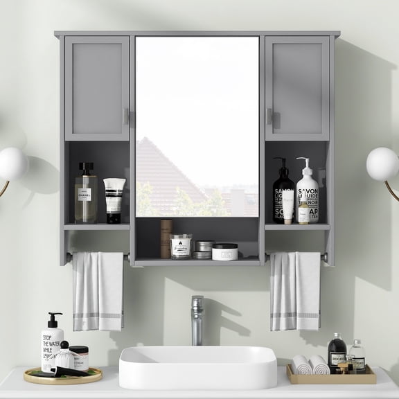 Euroco Wall Mounted Bathroom Mirror Cabinet with Triple Doors – Concealed Storage, Modern Design, Durable Construction, Easy Assembly
