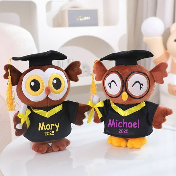 Personalized Graduation Owl Stuffed Animal, College Graduation Gifts 2025 for Her, for Him, Cute Custom Stuffed Animal with Name/Date/School, Plush Class of 2025 Gifts for High School(22CM high)