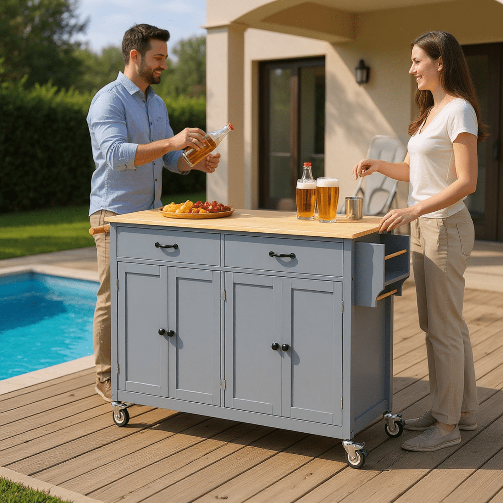 Homy Casa Kitchen Serving Cart with Storage, Large Drawer, Wood Top & Wheels, Mobile Kitchen Island