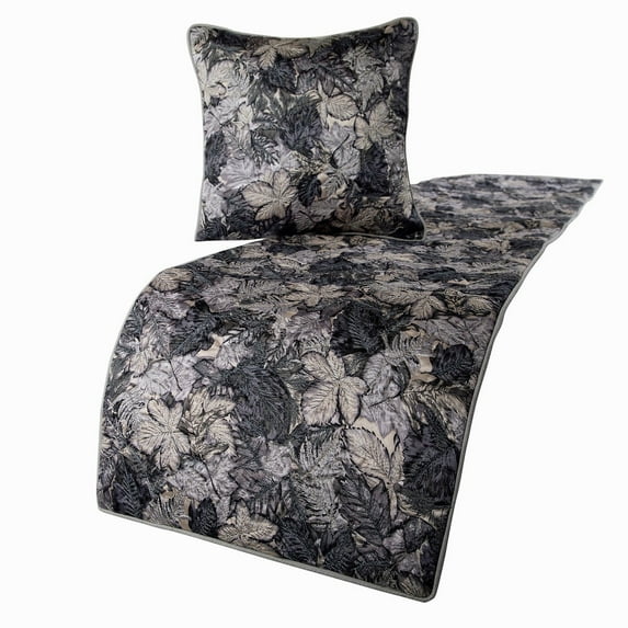 Decorative Bed Runner without Pillow Cover, 53 x 18 Inch Quilted Leaf Designer Twin Size Bed Scarf in Satin and Embroidery Bed Linen Foot Warmer Home - Grey Maple