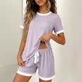 thumbnail image 3 of Diufon Womens Loungewear Set Color Block Short Sleeve Crew Neck Drawstring Sleepwear Summer Casual Loose Pjs Sets, 3 of 9