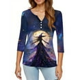 thumbnail image 4 of Abcomgle Halloween Tshirt for Women Henley V Neck 3/4 Sleeve Tee Shirts for Women Funny Witch Graphic T Shirts for Women Holiday Trendy Halloween Outfits Women,M, 4 of 4