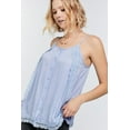 thumbnail image 2 of Boho Scallop Lace Trim Detailed Button Down Solid Subtle Textured Slit Side Overlay Layered Cami Top, 2 of 5