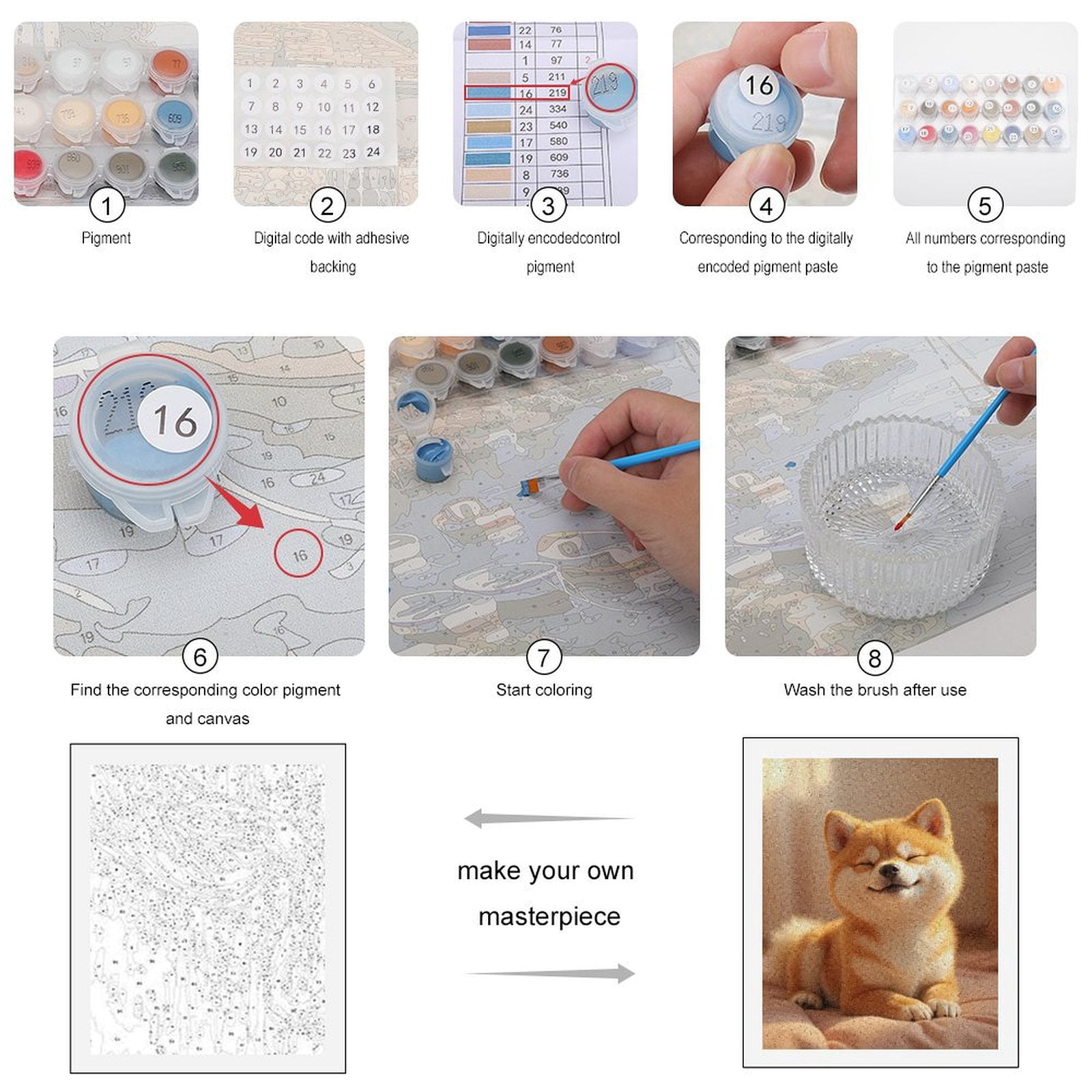 Paint by Numbers Kit for Adults, Adorable Smiling Shiba Inu Dog Paint by Numbers, Easy Paint by Numbers Kit for Adults Beginner, DIY Adult Paint by Number Kits on Canvas, Home Decor