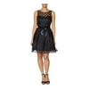 BETSEY JOHNSON Womens Black Belted Polka Dot Sleeveless Illusion Neckline Above The Knee Fit + Flare Party Dress Size 2