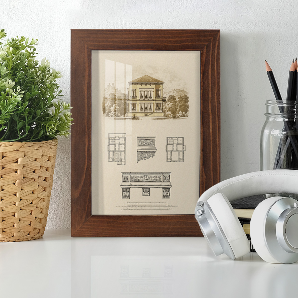Estate and Plan I -Framed Print w/glass-Chestnut