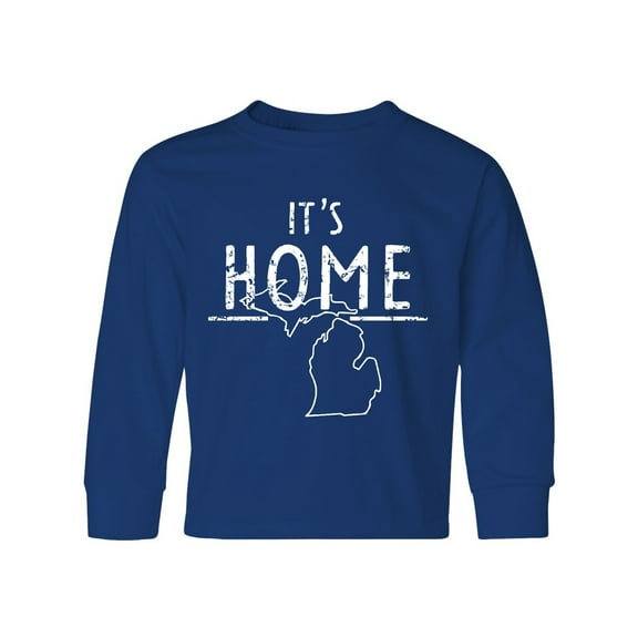 Inktastic It's Home- State of Michigan Outline Distressed Text Long Sleeve Youth T-Shirt