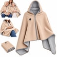 thumbnail image 3 of Heated Shawl Wrap for Women and Men with Hoodie and Zipper, USB Powered Electric Blanket 3 Heating Levels, Wearable Hooded Heated Blanket for Camping Office Car - Beige, 3 of 7