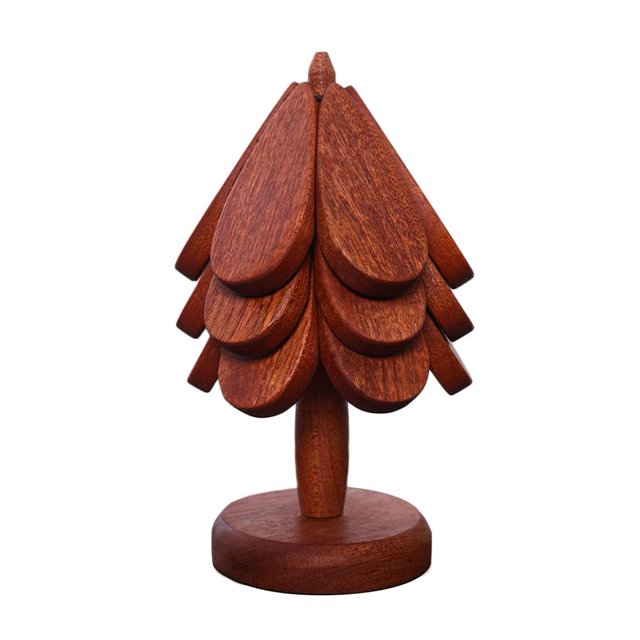 TQEHS LZYWOD 3 piezas de posavasos plegables de madera para árbol de Navidad, asiento grueso de nogal negro, decoración adiabática, regalo de inauguración de la casa, almohadilla de escritorio para pl