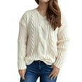 thumbnail image 2 of PiGOGI Women's Long Sleeve V-Neck Soft Knit Cropped Sweater Top Casual Comfortable White S, 2 of 4