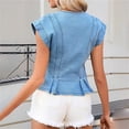 thumbnail image 6 of Holzkary Women's Denim Vest Tops Trendy 2026 Cap Sleeve Deep V Neck Button Down Y2K Fitted Pleated Sleeveless Jean Vest Tops for Women Classic Summer Crop Waistcoat Jacket Denim Tops Light blue XL, 6 of 9