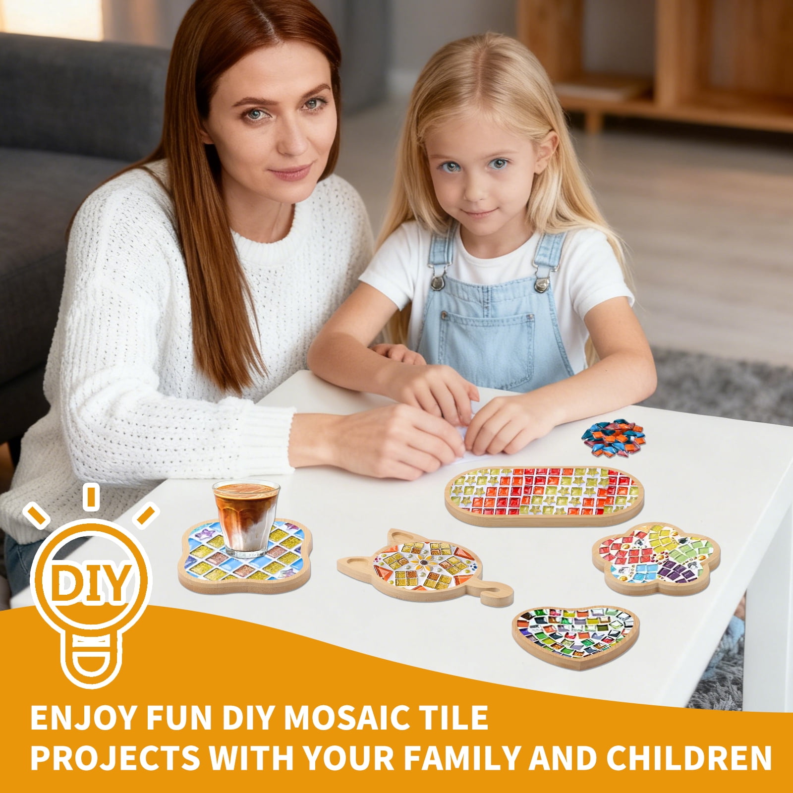 12 pcs Wooden Mosaic Bases, Assorted Shapes DIY Blank Base Trays Drinking Cup Coaster Wood Surface for Handmade Glass Tile Crafts & Mosaic Art Supplies