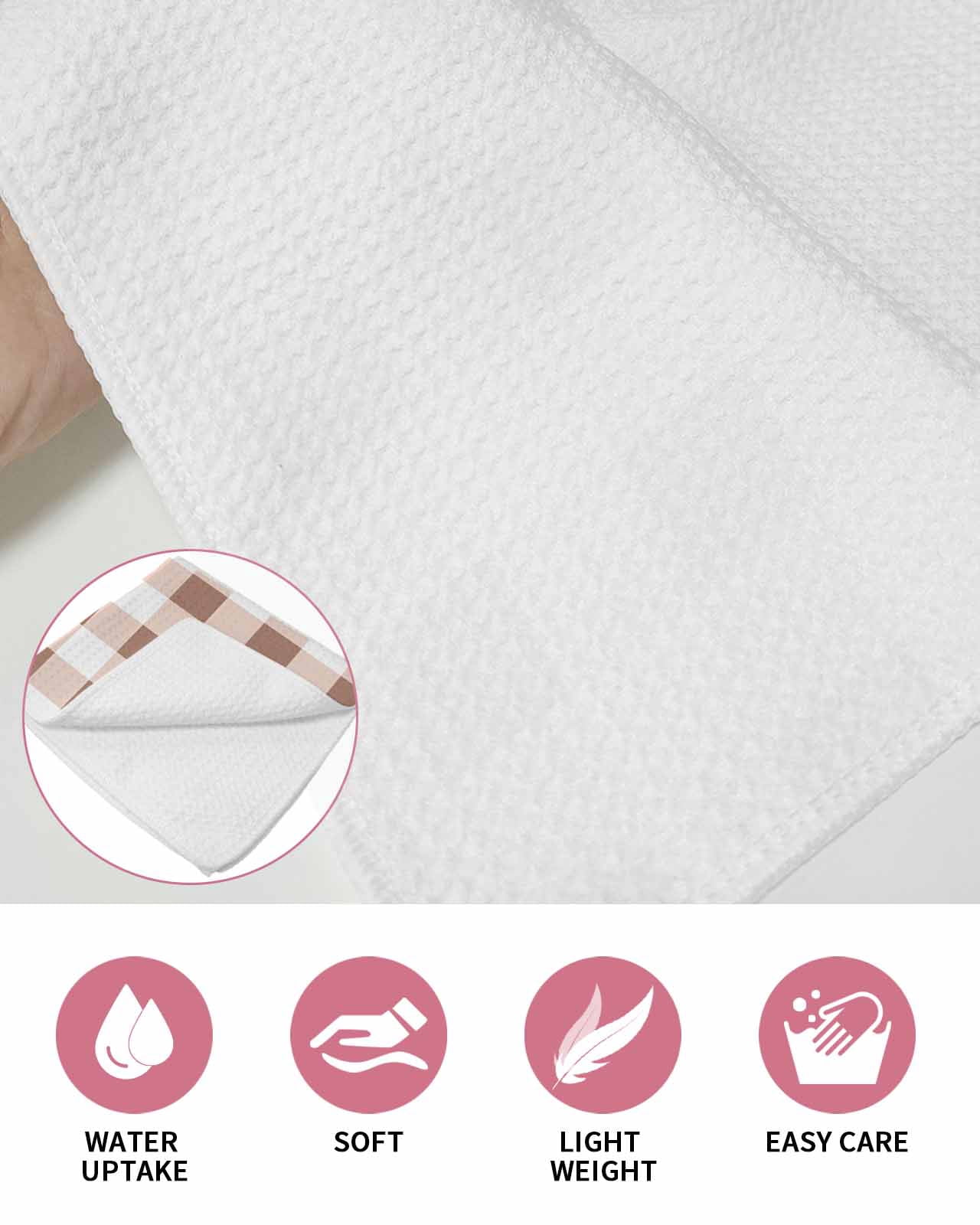Brown Checkered Kitchen Dish Towels for Drying Dishes Set of 3, Farmhouse Buffalo Plaid Waffle Weave Microfiber Hand Tea Bathroom Towels Quick Dry & Absorbent Towel 12x12