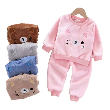

Esaierr 2PCS Baby Girls Boys Flannel Pajamas Pjs Set Long Sleeve Coral Velvet Pullover Sleepwear Jammies Outfit Fall Winter Loungewear for Kids 1-6Y