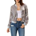 thumbnail image 1 of Chaqueta de lentejuelas para mujer INSPIRE CHIC con cierre de cremallera y bolsillos ocultos, chaqueta bomber L blanca arcoíris, 1 of 7
