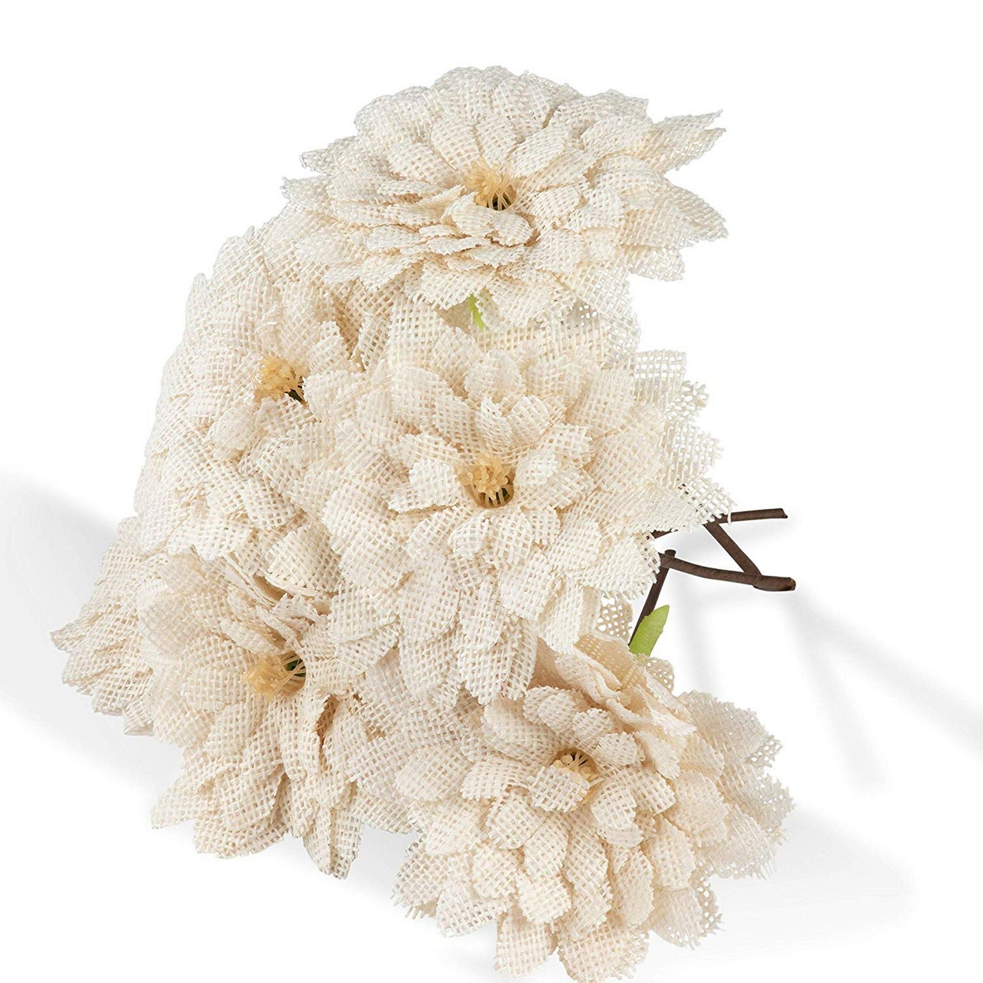 6Count Burlap Flower with Stem, Jute Picks for Floral Arrangements, Wedding, Diy Crafts and