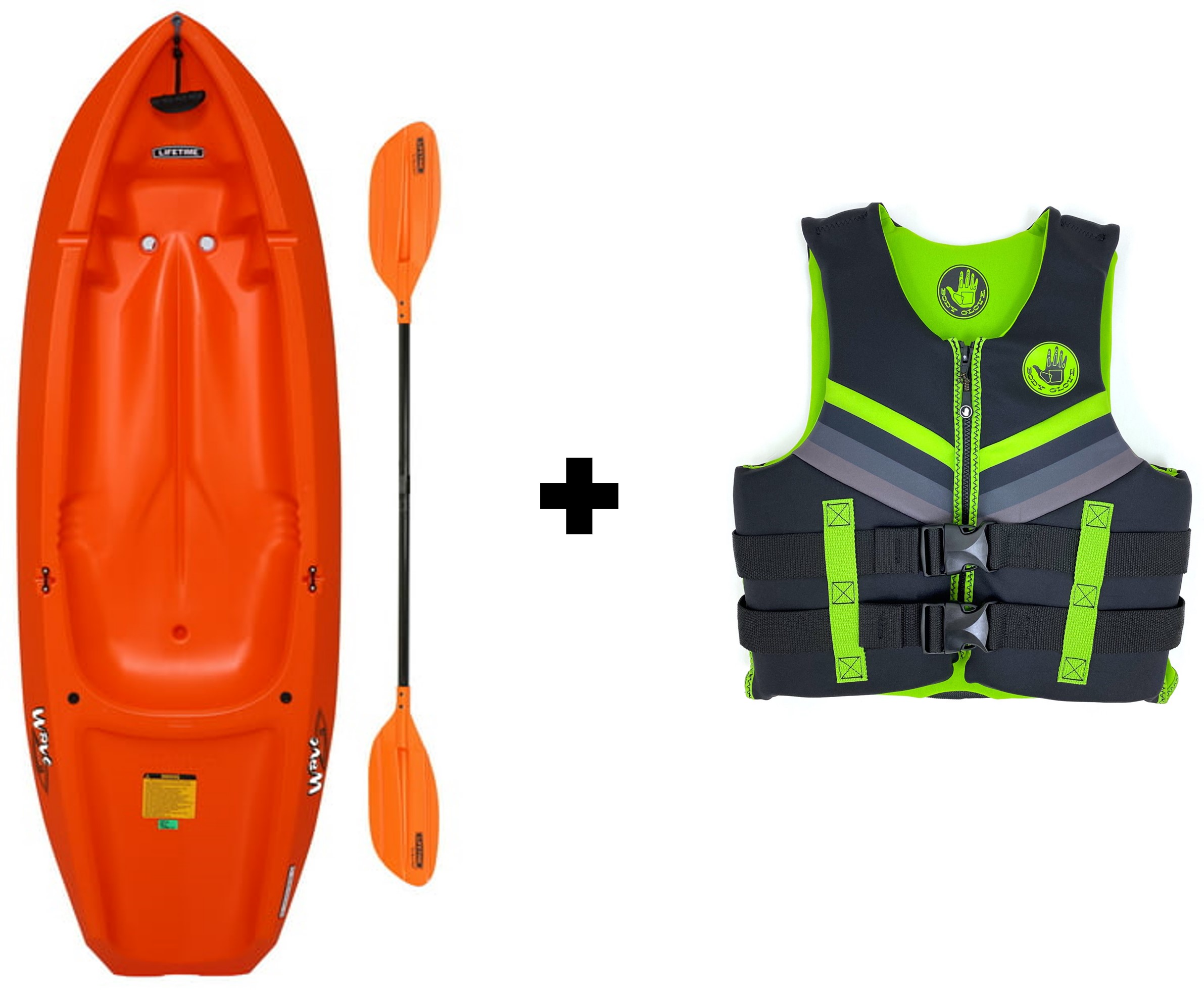 Lifetime Orange Wave Youth Kayak and Body Glove Life Jacket Bundle