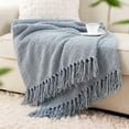 thumbnail image 4 of Battilo Bluish Grey Chenille Throw Blanket for Couch,Soft Knit Throws with Tassels for Living Room,50"x60", 4 of 8