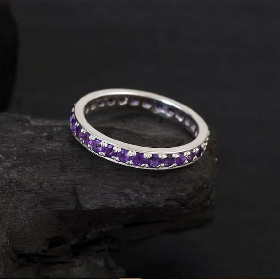 Amethyst Ring Wedding Ring Full Eternity Band Stacking Anniversary Gift 925 Sterling Silver Gemstone Jewelry For Women Gift