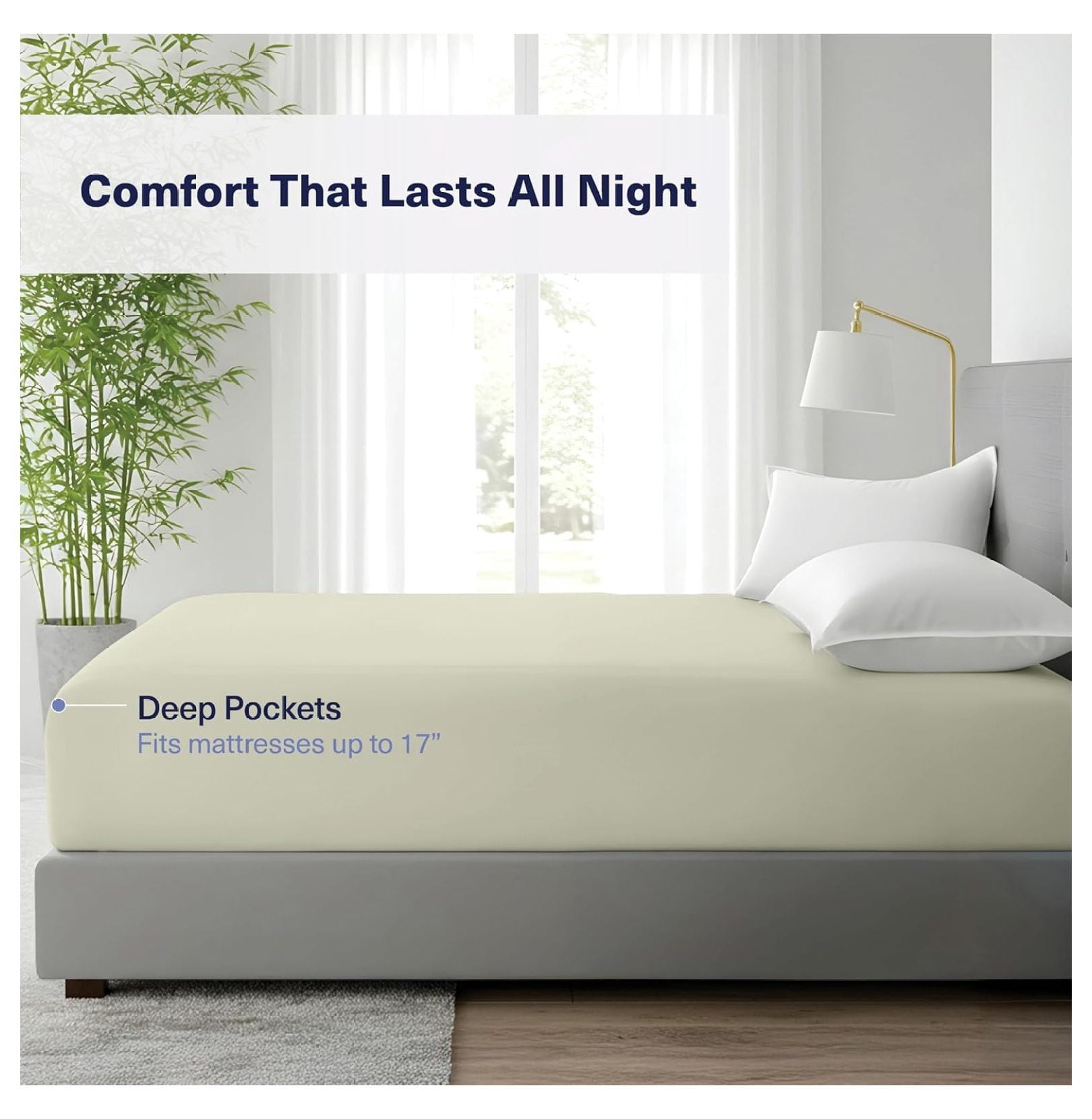 Kickoff Viscose Bamboo Fitted Sheet Queen Size, 100% Organic Cooling Sheets Fitted ONLY Viscose Bamboo Sheets Queen Size Bed Sheet for Hot , Extra Deep Pocket, 4 Corner Strap (Q, Soft Sage)