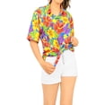 thumbnail image 2 of HAPPY BAY Women's Button Down Blouses Summer Beach Party Blouse Shirt Hawaiian T-Shirt Blouses Short Sleeve Vacation Dress Tee Shirts for Women L Calico Floral, Orange, 2 of 5