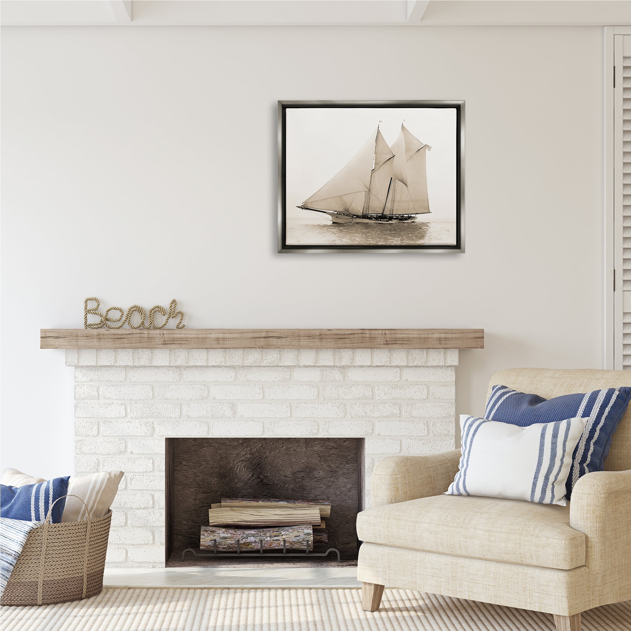 Stupell Industries Vintage Ship Photography Transportation Photography Gray Floater Framed Art Print Wall Art, 31 x 25
