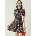 thumbnail image 2 of Vestido Camisero Floral Con Cinturón Y Cuello En Contraste de Manga Corta Para Mujer Negro M, 2 of 6