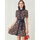 thumbnail image 2 of Vestido Camisero Floral Con Cinturón Y Cuello En Contraste de Manga Corta Para Mujer Negro M, 2 of 6