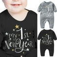 thumbnail image 4 of Otqutp Kids Fashion Bodysuit My First New Year Clothes Baby Boys Girls New Year Outfits Letter Print Romper Long Sleeve Jumpsuit Headband Outfits Set(Black-1,3-6 Months, 4 of 4