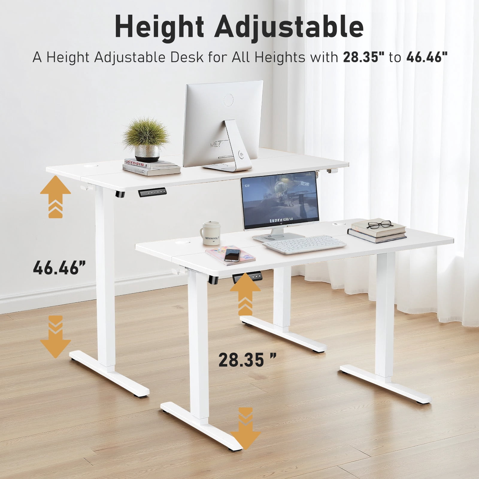 55" x 24" Electric Height Adjustable Standing Desk with Memory Presets, Ergonomic Sit-to-Stand Desk for Home Office, White