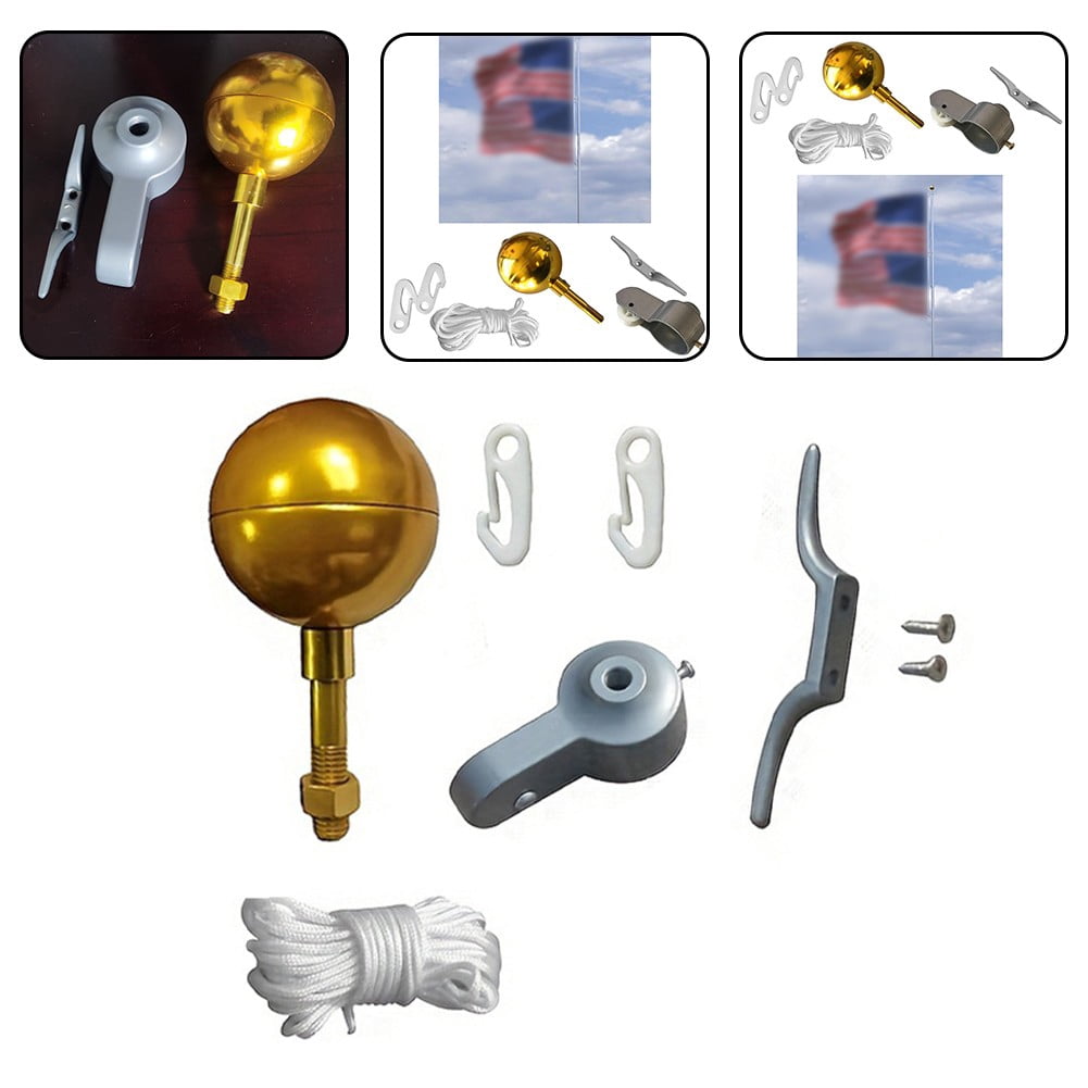 Gold Plated Round Hand Waving Flag Pole Cap Outdoor Flagpole Accessories Kit