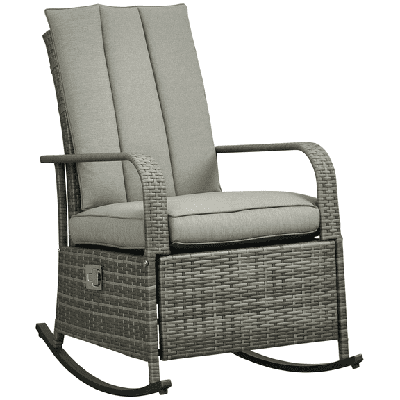Outsunny Chaise Berçante en Osier avec Coussin Doux Repose-Pieds Réglable Gris