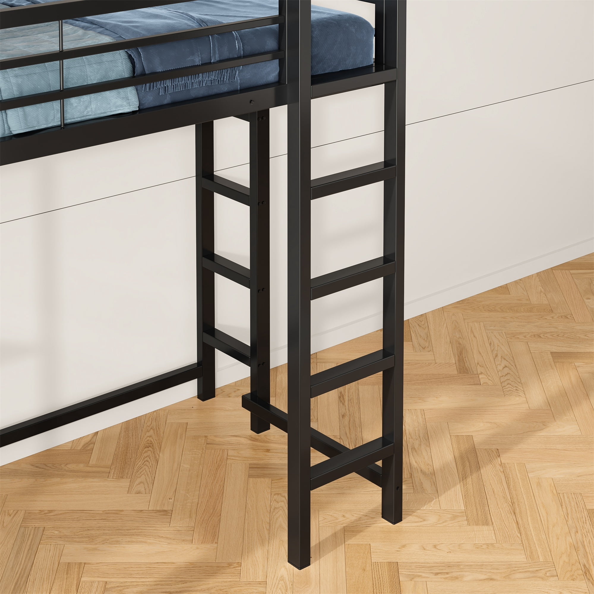 Alvantor Twin Size Loft Bed Frame with Desk & Open Shelves, Heavy Duty Metal Bed Frame for Boys Girls Teens Black