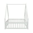 thumbnail image 6 of Miniyam Wood Full Size House-Shaped Floor Bed with Guardrails for Kids, White, 6 of 7