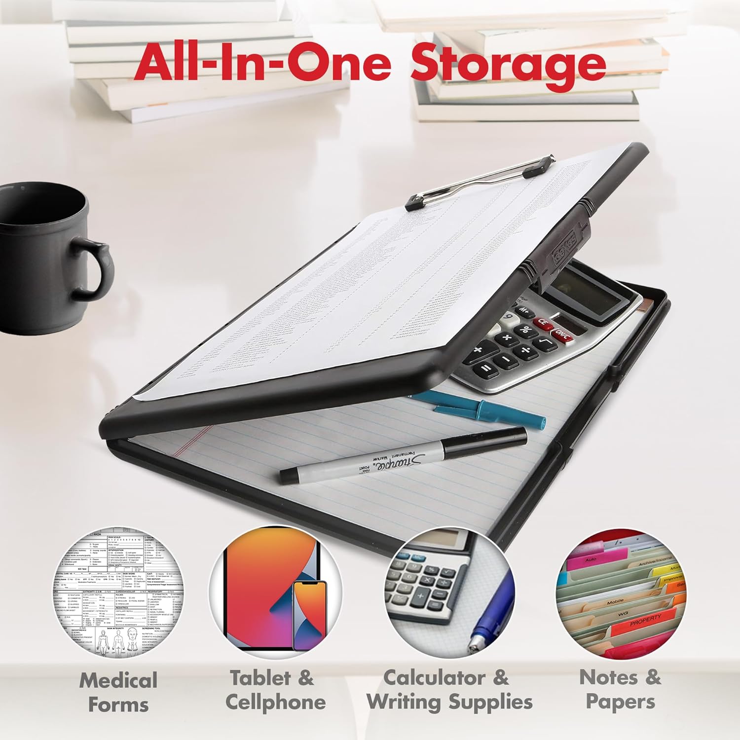 Dexas Slimcase2 Storage Clipboard with Side Opening Black 3-Pack