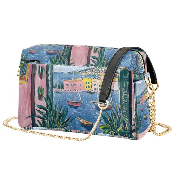 FORMRS Women Crossbody Purse with Chain Strap Vegan Leather Shoulder Handbag, Pink Window