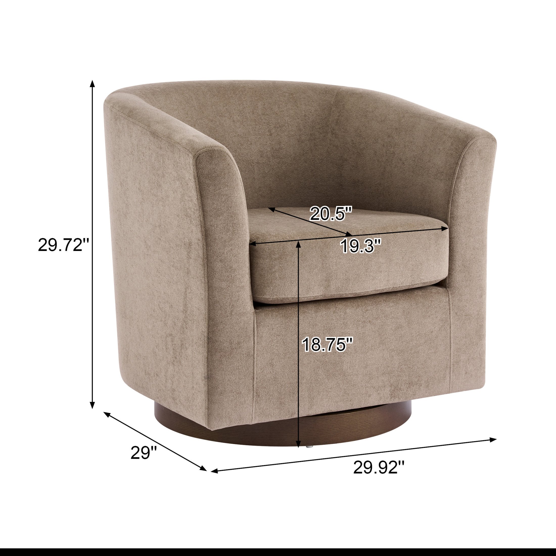 Christopher Knight Home 360° Swivel Barrel Chair with Velvet Upholstery and Wooden Base, Light Brown