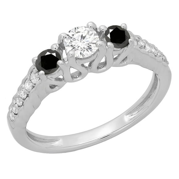 Dazzlingrock Collection 0.75 Carat (ctw) 14K Black & White Diamond Bridal 3 Stone Engagement Ring 3/4 CT, White Gold, Size 10
