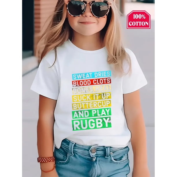 Girls' Rugby Graphic T-Shirt - Funny Sports Quote Tee, Soft Breathable Everyday Shirt for Youth & Teens, Rugby Party Outfit or Casual Athletic Top