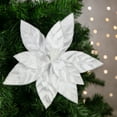 thumbnail image 2 of Northlight Glittered Poinsettia Christmas Floral Pick Clip-On Ornament - 10" - Snow White, 2 of 6