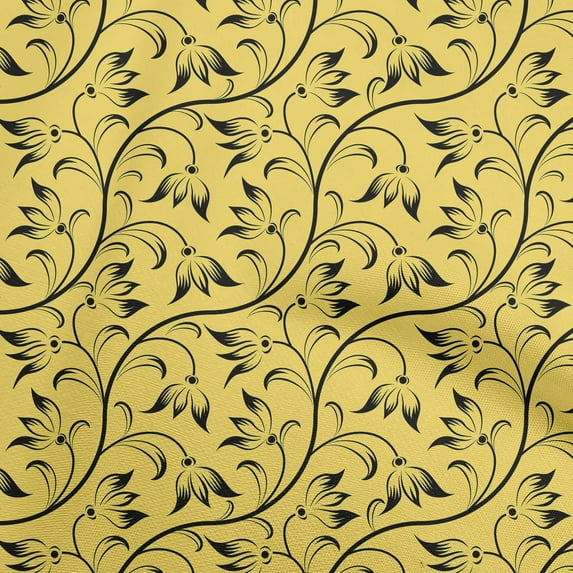 oneOone Cotton Poplin Yellow Fabric Asian Floral Block Sewing Craft Projects Fabric Prints By Yard 56 Inch Wide
